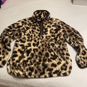 Cozy Sherpa animal print quarter zip pullover size M